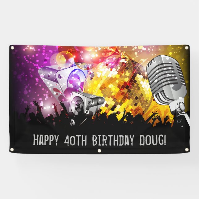 Music Dance Party Personalized Birthday Banner (Horizontal)
