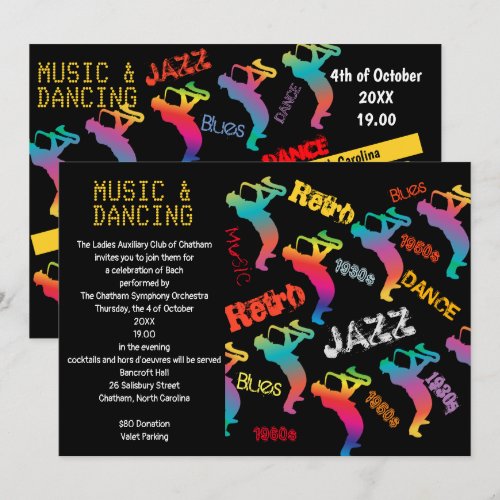 Music Dancing Party Jazz Retro Music Invite Card