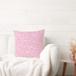 Music Dancing White Notes Soft Pink Throw Pillow