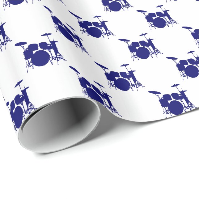 Music Dark Navy Blue Drum Set on White Wrapping Paper (Roll Corner)