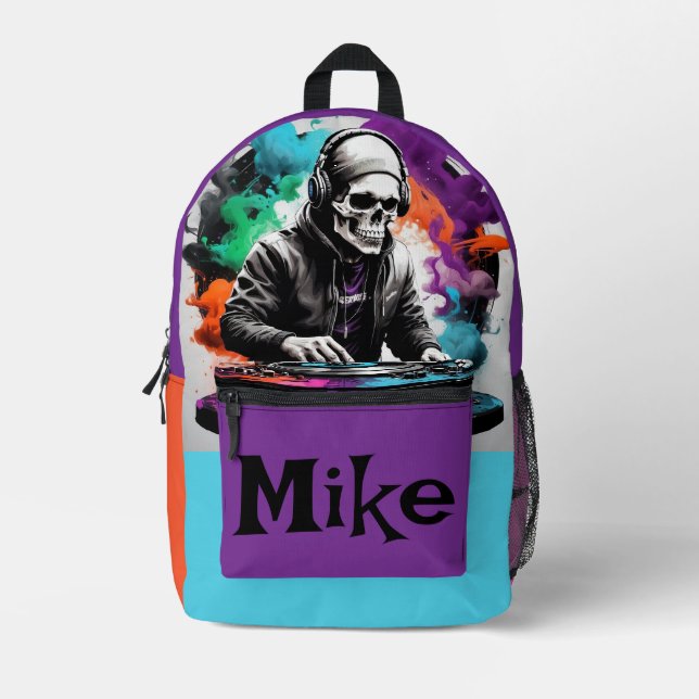 Music Dj Skeleton Printed Backpack (Front)