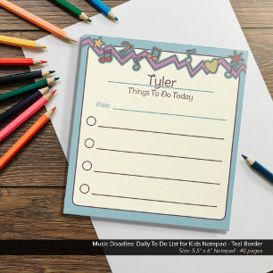 Music Doodles: Daily To Do List for Kids Notepad