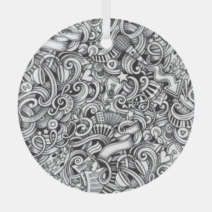 Music Doodles Vintage Background Glass Ornament