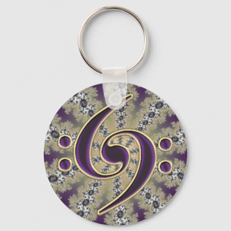 Music Double Bass Clef On Gold Fractal Keychain
