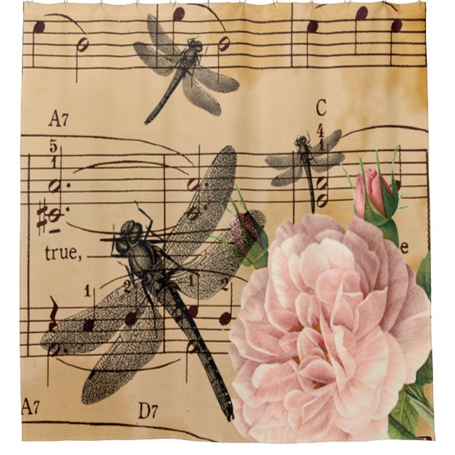 Music Dragonfly Flower Shower Curtain (Front)