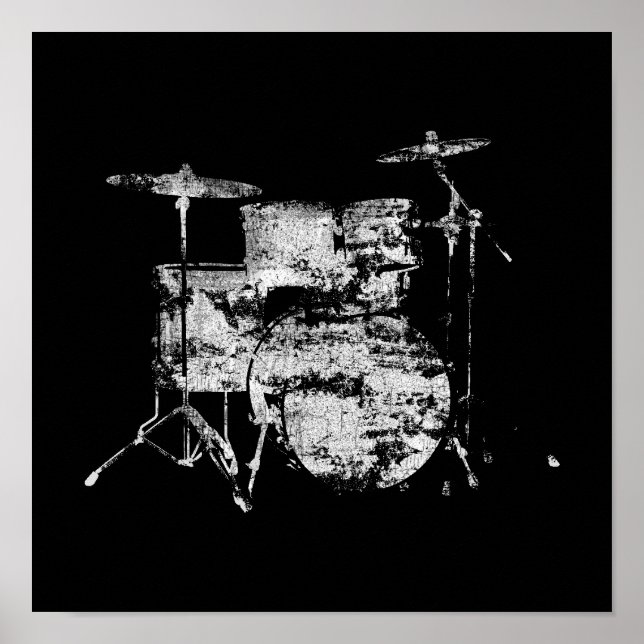 music, drums black and white poster (Front)