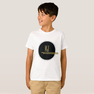 Music Drums Simple Black and White Monogrammed T-Shirt