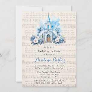 Music Dusty Blue Church Bachelorette Party Invitation
