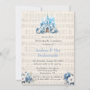 Music Dusty Blue Church Bridesmaids Luncheon Invitation