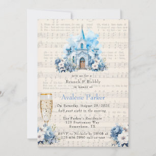 Music Dusty Blue Church Brunch & Bubbly Invitation