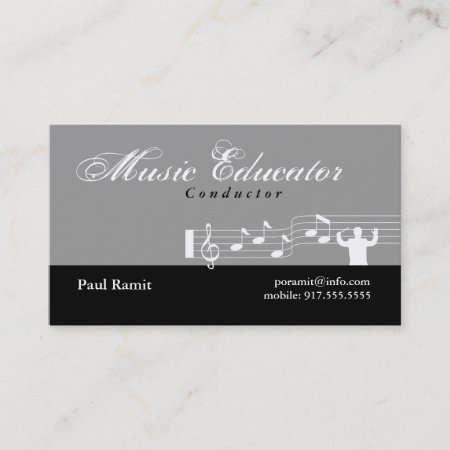 Music Educator Conductor Business Card Gray