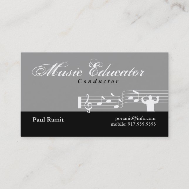 Music Educator Conductor Business Card Gray (Front)