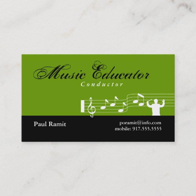 Music Educator Conductor Business Card Green (Front)