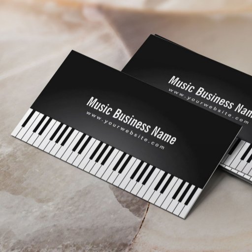 Customizable Elegant Black Grand Piano Keys Music Business Card