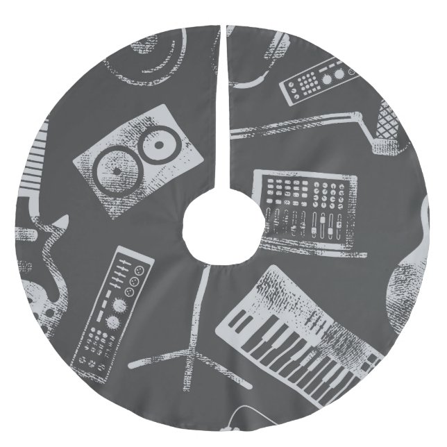Music elements: vintage seamless background. brushed polyester tree skirt (Front)