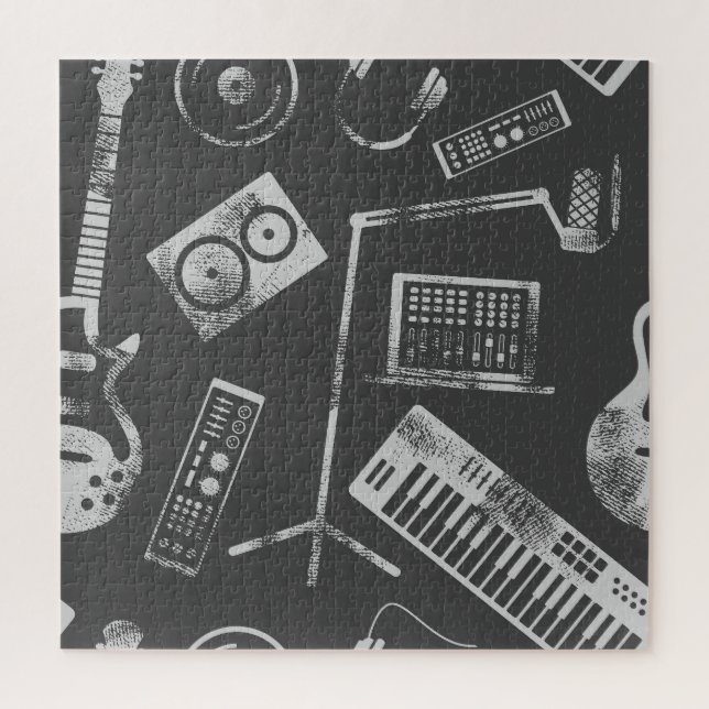 Music elements: vintage seamless background. jigsaw puzzle (Vertical)