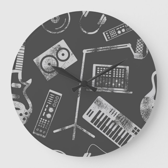 Music elements: vintage seamless background. large clock (Front)