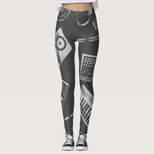 Music elements: vintage seamless background. leggings (Front)