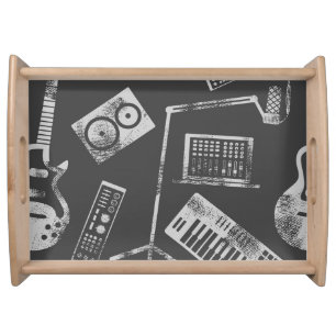 Music elements: vintage seamless background. serving tray
