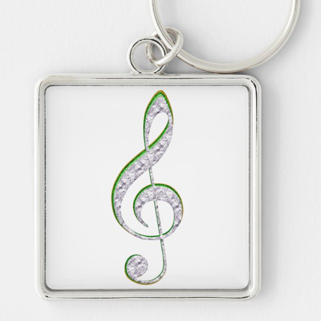 MUSIC Emerald and Diamond Treble Clef Keychain (Front)