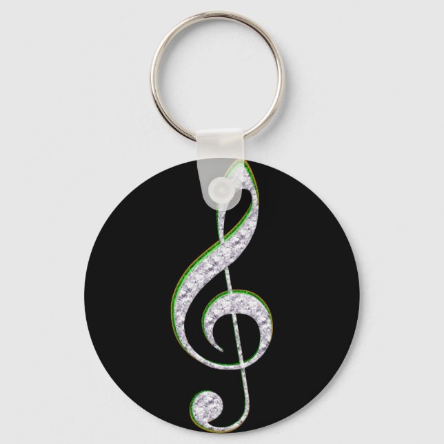 MUSIC Emerald and Diamond Treble Clef Keychain (Front)