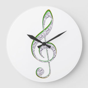 MUSIC Emerald and Diamond Treble Clef Large Clock
