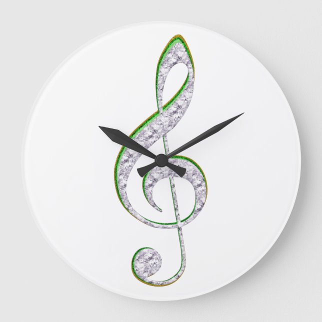 MUSIC Emerald and Diamond Treble Clef Large Clock (Front)
