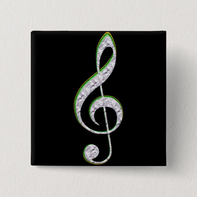 MUSIC Emerald and Diamond Treble Clef Pinback Button (Front)