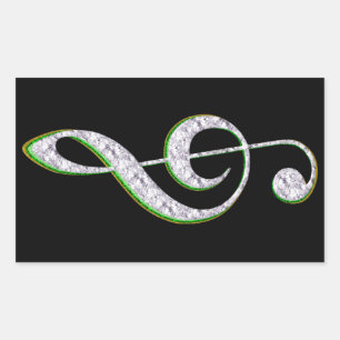 MUSIC Emerald and Diamond Treble Clef Rectangular Sticker