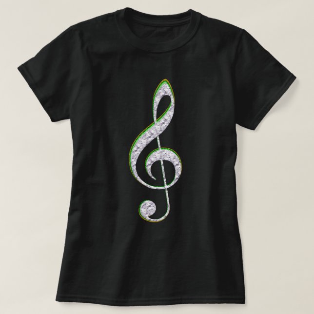 MUSIC Emerald and Diamond Treble Clef T-Shirt (Design Front)
