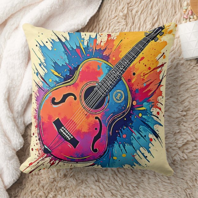Music Explodes in Color Vibes Throw Pillow (Blanket)