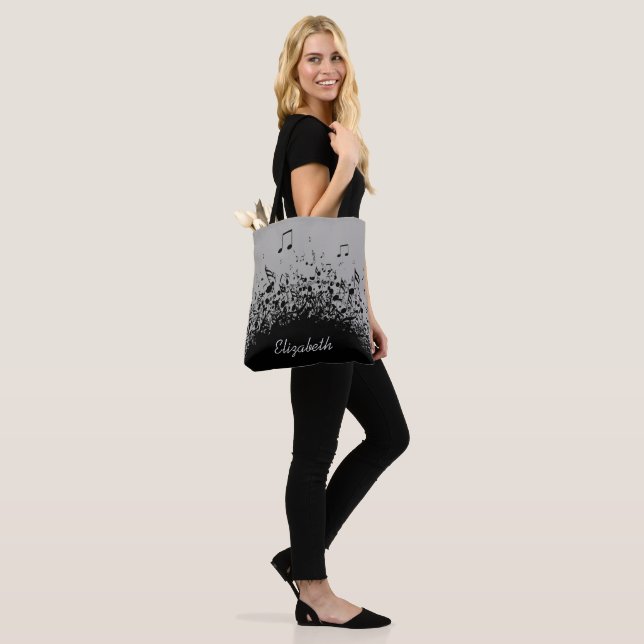 music explosion personalized name black grey tote bag (On Model)