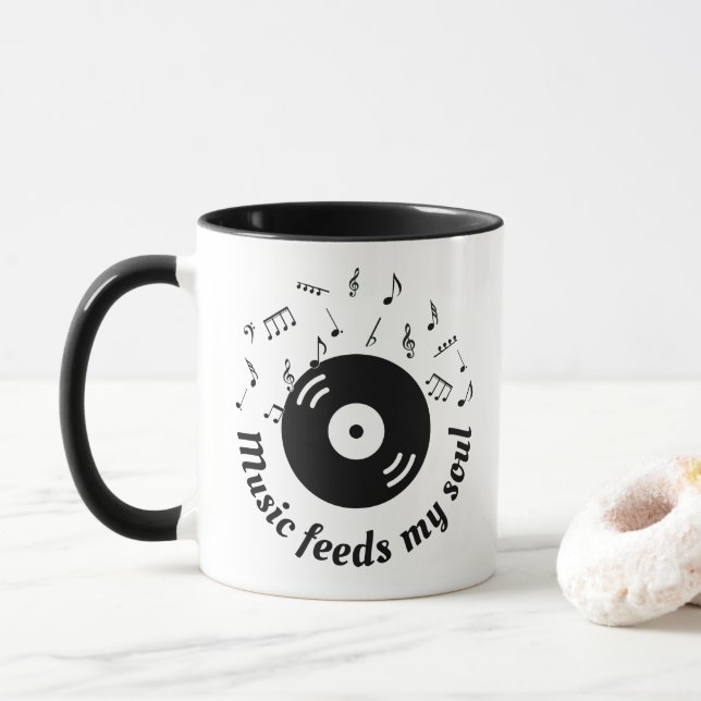 Music Feeds My Soul Vinyl Album Mug (With Donut)