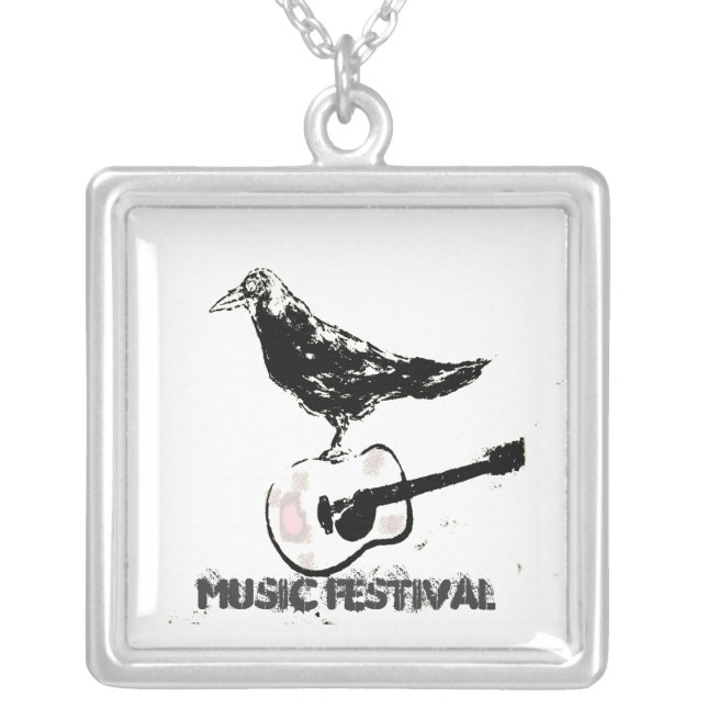 music festival art silver plated necklace (Front)