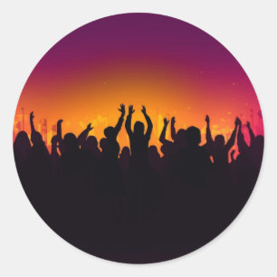 Music festival concert crowd silhouette people han classic round sticker