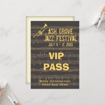 Music Festival Pass Golden Trumpet On Chocolate Invitation by DigitalDreambuilder at Zazzle