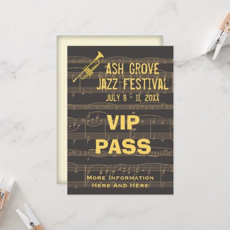 Music Festival Pass Golden Trumpet On Chocolate Invitation