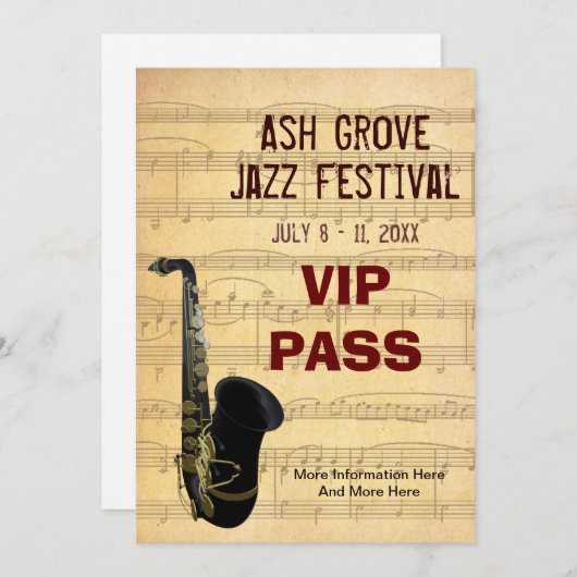 Music Festival Pass Saxophone Music Theme Template (Front/Back)