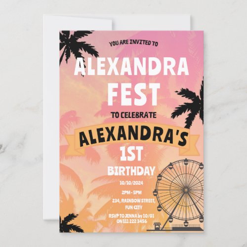 Music Festival Summer Ferris Wheel Birthday Invitation