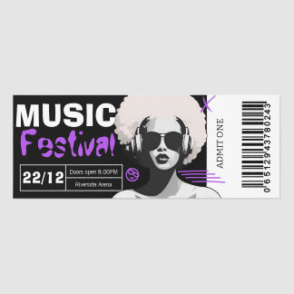 Music Festival Ticket Afro Headphones Girl
