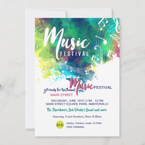 Music Festival Watercolor AnnouncementInvitations Invitation