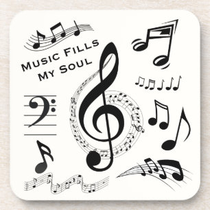 Music Fills My Soul Quote Musical Notes / Set of 6 Drink Coaster