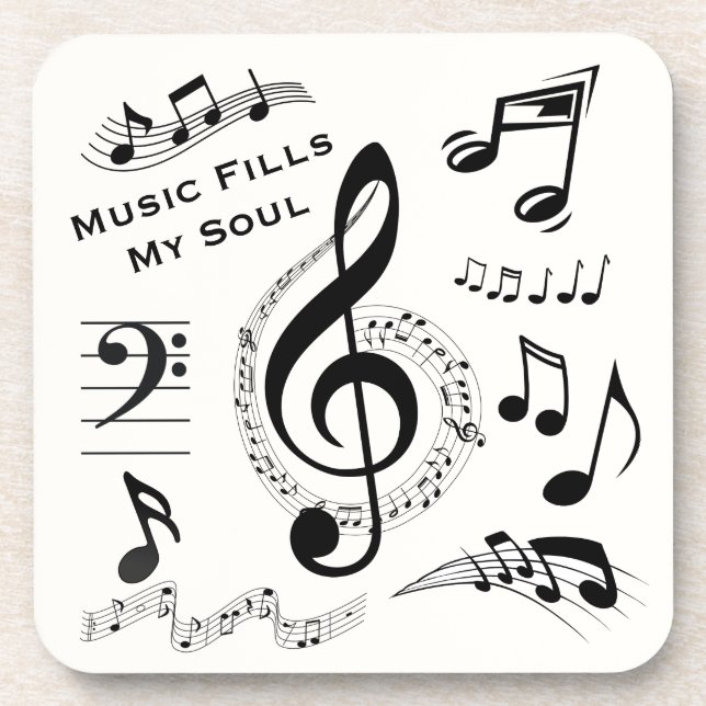 Music Fills My Soul Quote Musical Notes / Set of 6 Drink Coaster (Front)