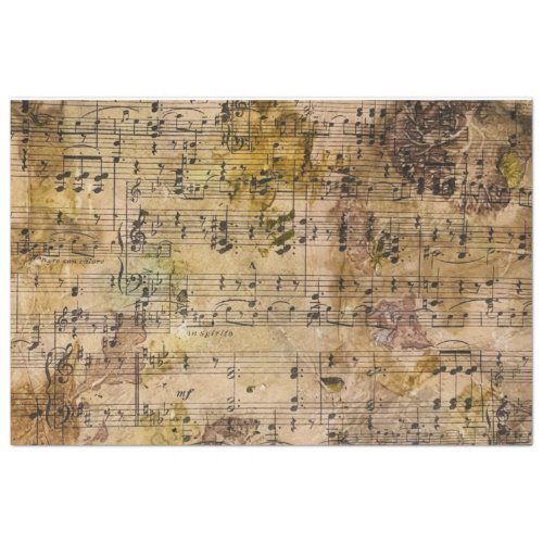 Music Floral Grunge Decoupage Botanical  Tissue Paper