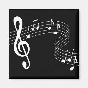 Music Flows White on Black  Magnet
