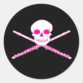 Music Flute Skull Round Musical Stickers by madconductor at Zazzle