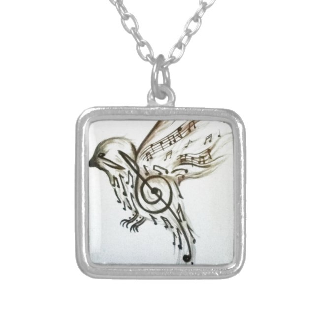 Music flys silver plated necklace (Front)