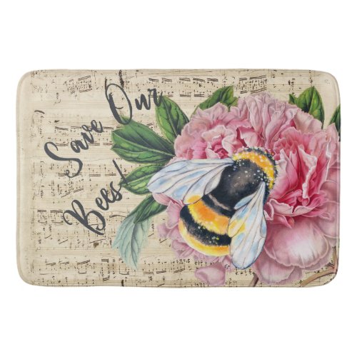 Music For Bees Pink Peony Bathroom Mat