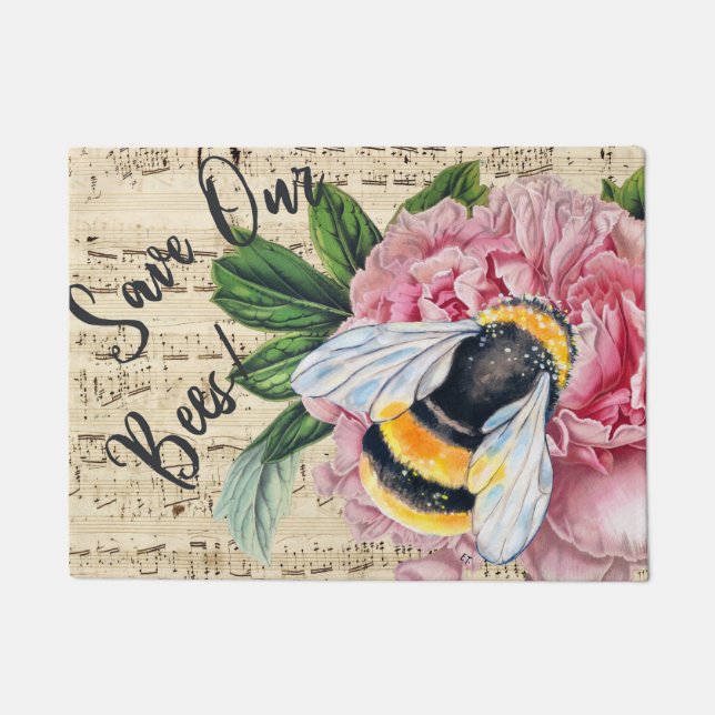 Music For Bees Pink Peony Doormat (Front)