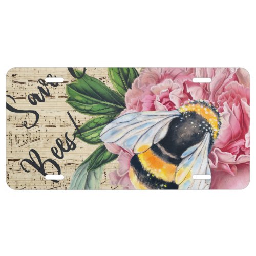 Music For Bees Pink Peony License Plate